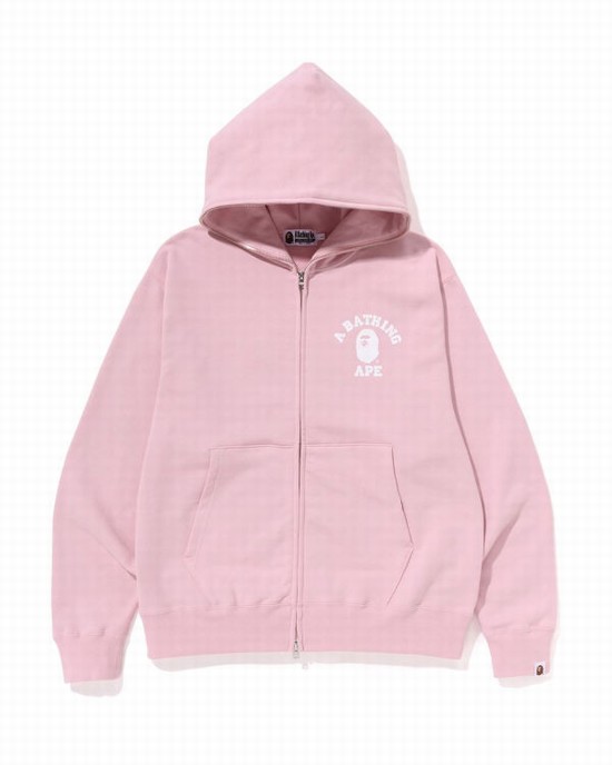 Sweat À Capuche Bape College Relaxed Fit Full Zip Homme Rose | WKIHT9316