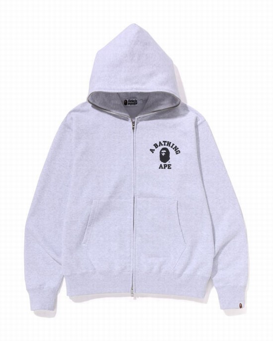 Sweat À Capuche Bape College Relaxed Fit Full Zip Homme Grise Clair | ZRKWX5297