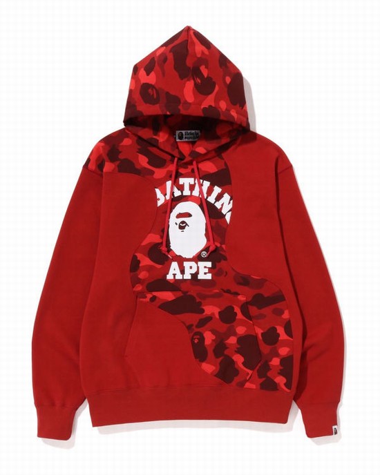 Sweat À Capuche Bape Color Camo College Cutting Relaxed Fit Homme Rouge Clair | NUIRA2813