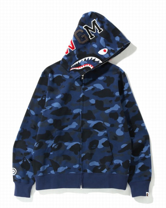 Sweat À Capuche Bape Color Camo Shark Full Zip Homme Bleu Marine Bleu | JWARE5261