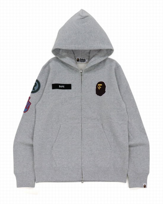 Sweat À Capuche Bape Military Patch Heavy Weight Homme Grise | TYQCI8740