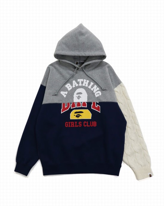Sweat À Capuche Bape Docking Cable Sleeve Oversized Pullover Femme Grise | WTGKQ1934
