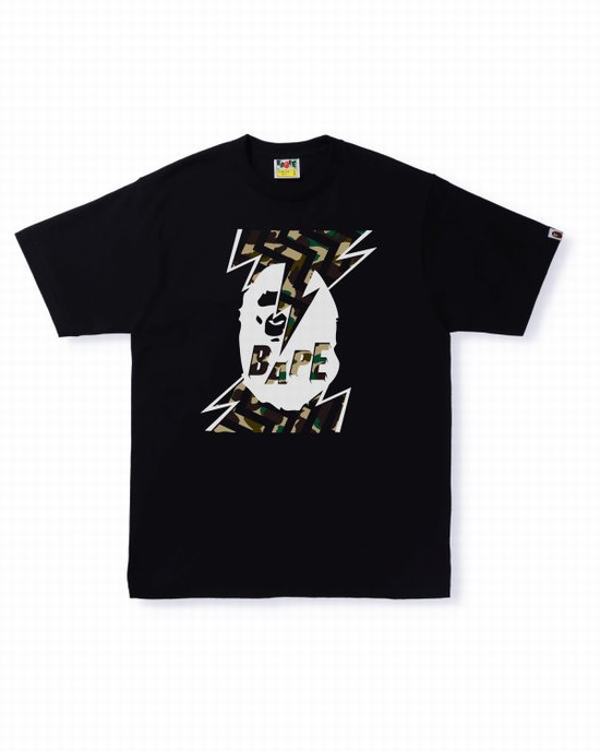 T Shirts Bape 1st Camo Lightning Ape Head Homme Noir | EVPOX7492