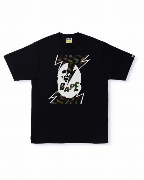 T Shirts Bape 1st Camo Lightning Ape Head Homme Noir | SLOVW9621