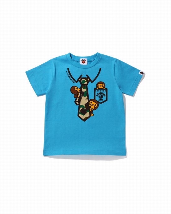 T Shirts Bape 1st Camo Milo Neck Print Enfant Bleu | YRTOS5971
