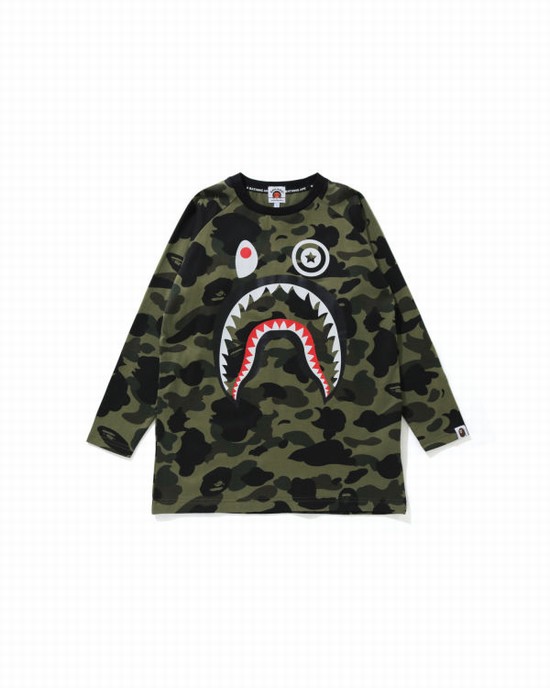 T Shirts Bape 1st Camo Shark 3/4 Sleeve Enfant Vert | HBNPS1064