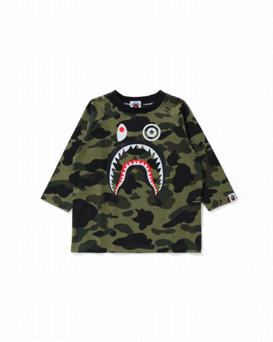 T Shirts Bape 1st Camo Shark 3/4 Sleeve Enfant Vert | TFKWL0574