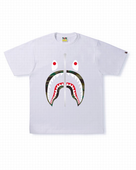 T Shirts Bape 1st Camo Shark Homme Blanche | BRWZE8431