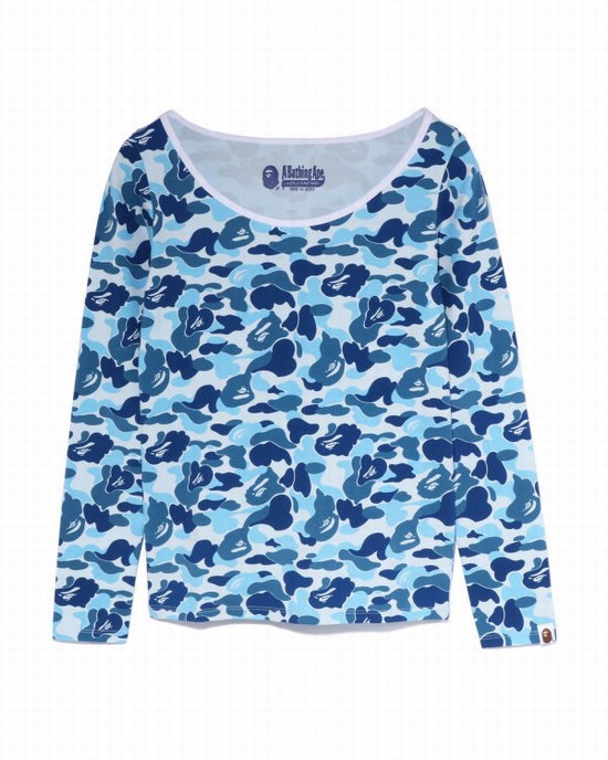 T Shirts Bape ABC Camo L/S Femme Bleu Clair | XYZDS2018