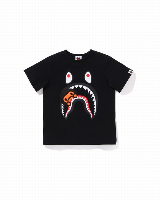 T Shirts Bape Boa Fleece Milo Shark Enfant Noir | UOJKM5321