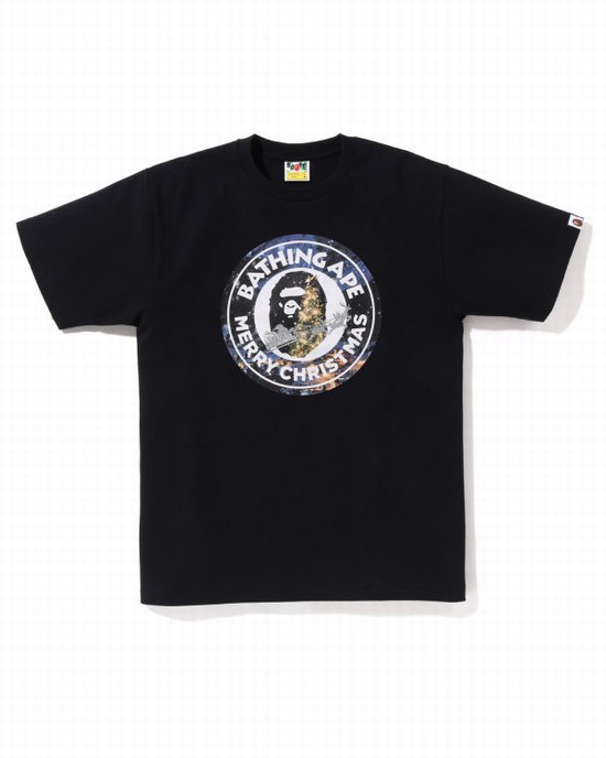T Shirts Bape Christmas Busy With Travail Homme Noir | SYUHR1278