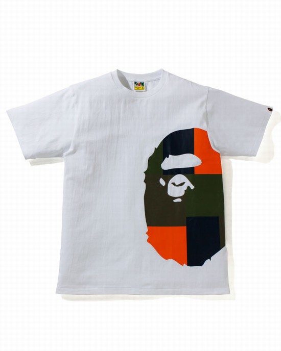 T Shirts Bape Color Block Side Big Ape Head M Homme Blanche | EBZQP8916