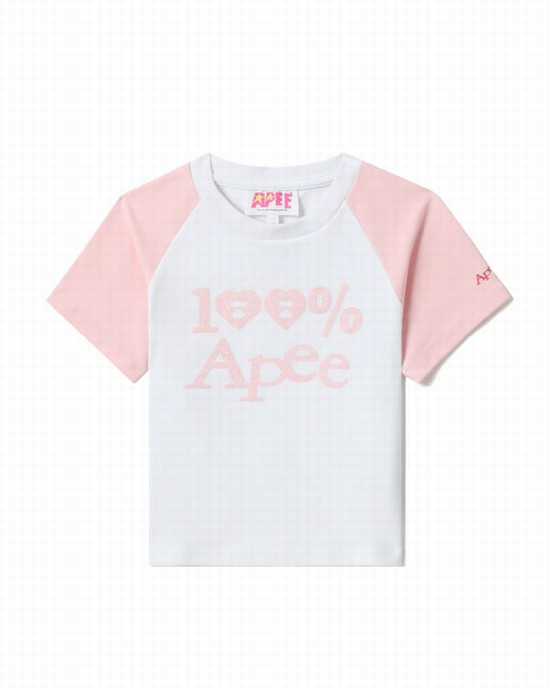 T Shirts Bape Graphique crop raglan Femme Blanche | QBCKT7019