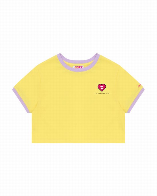 T Shirts Bape Heart cropped Femme Jaune | MFNOX5043