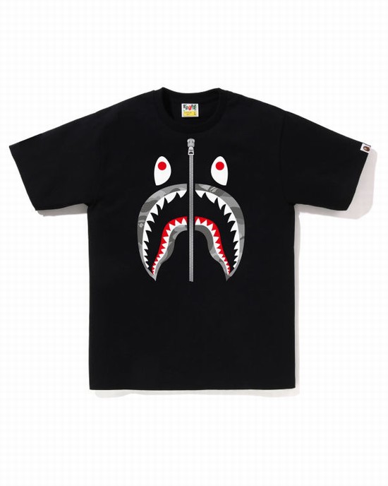 T Shirts Bape Honeycomb Camo Shark Homme Noir | WLZBO5378