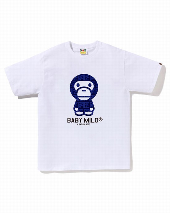 T Shirts Bape Logo Monogram Milo Homme Blanche | UOBSE6978