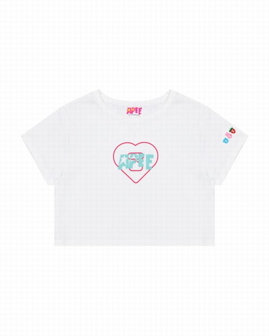 T Shirts Bape Logo printed slim cut Femme Blanche | GTOEX4153