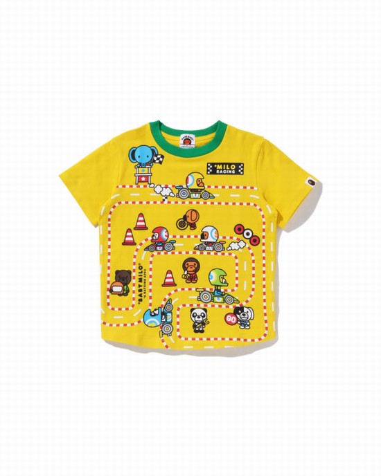 T Shirts Bape Milo Racing Big Panel Enfant Jaune | ELJUX6873