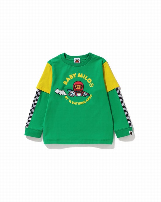T Shirts Bape Milo Racing Layered Enfant Paon Vert | GBTWF4576