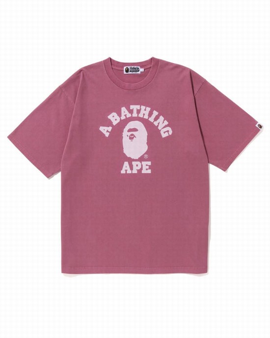 T Shirts Bape Pigment Dyed College Relaxed Fit Homme Violette | FIQMO9123