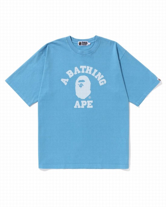 T Shirts Bape Pigment Dyed College Relaxed Fit Homme Bleu Clair | TCOXM0318