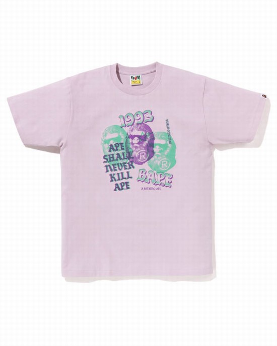 T Shirts Bape Pigment Three Ape Head Homme Violette | NLKRD9416