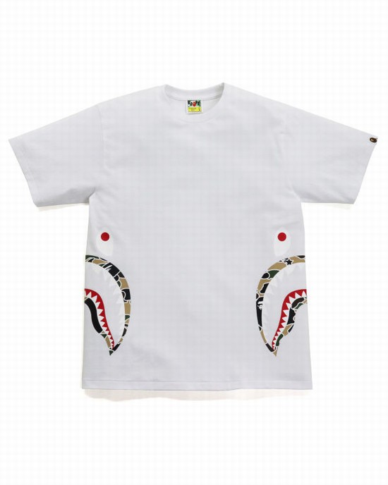 T Shirts Bape STA Camo Side Shark Homme Blanche | GFECX1483