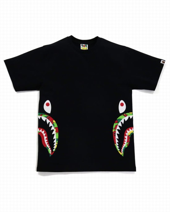 T Shirts Bape STA Camo Side Shark Homme Noir | VFDSZ9412