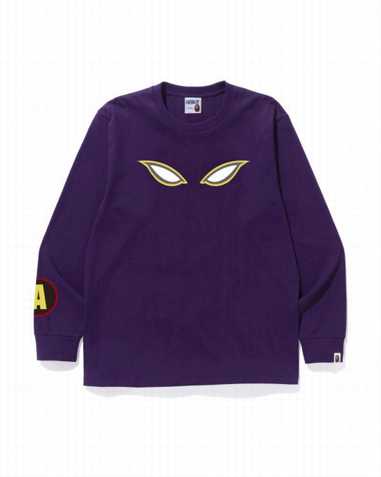 T Shirts Bape Shadow L/S Homme Violette | ZBAIC7056