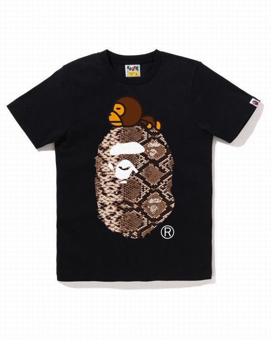 T Shirts Bape Snake Milo On Big Ape Femme Noir | PJIVE9638