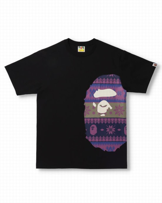 T Shirts Bape Snow Pattern Side Big Ape Head Homme Noir | KTBVR2607