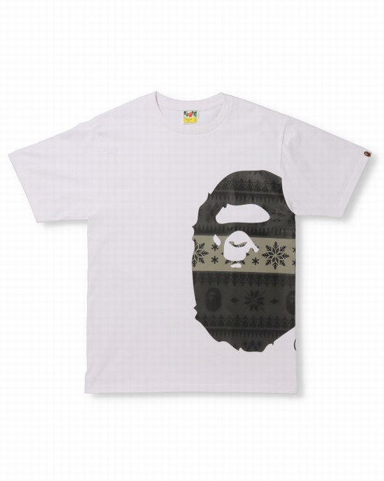 T Shirts Bape Snow Pattern Side Big Ape Head Homme Blanche | PLKYN1576