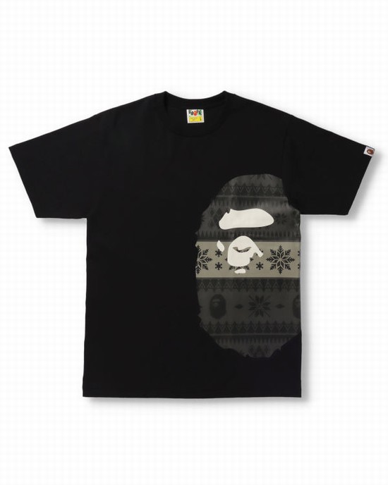 T Shirts Bape Snow Pattern Side Big Ape Head Homme Noir | YWFPQ5301