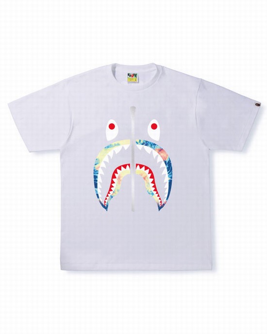 T Shirts Bape Tie Dye Shark Homme Blanche | PTUCQ1970