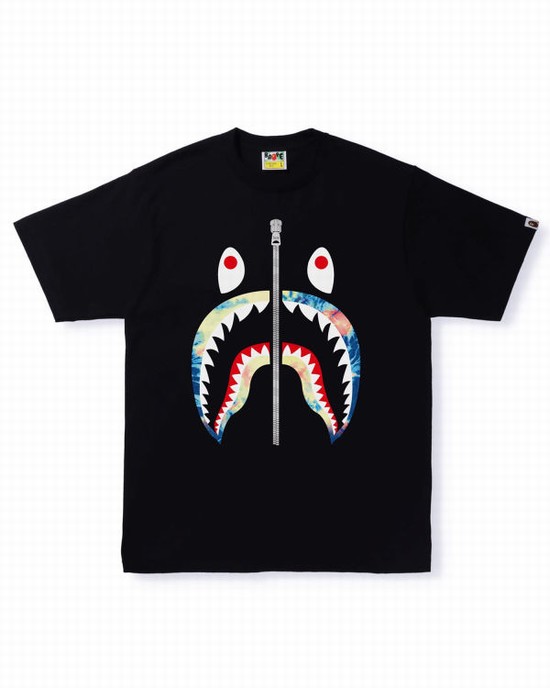 T Shirts Bape Tie Dye Shark Homme Noir | JYVXZ3607