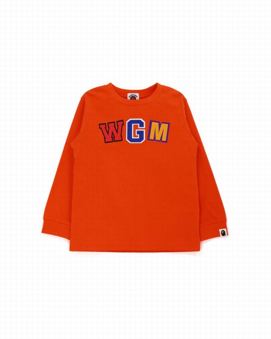 T Shirts Bape WGM Shark L/S Enfant Orange | CTZXU3589
